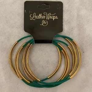 Green Leather Bracelets - With Gold Tube